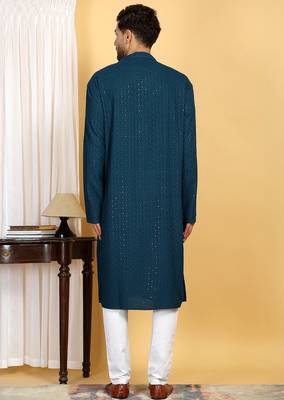 Elegant teal green kurta set with sequins detailing 4