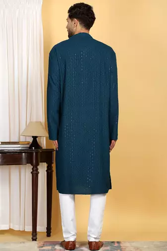 Elegant teal green kurta set with sequins detailing