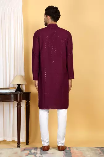 Maroon wine color embroidered kurta set with sequins highlights