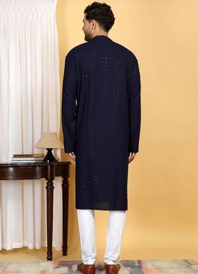 Elegant dark blue kurta set with sequins detailing 4