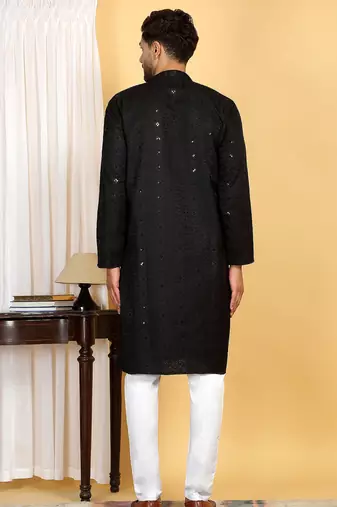 Black embroidered kurta set with sequins highlights