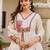 White elegant silk kurti set with embroidered work & printed nazmin dupatta