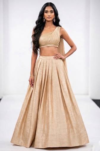 beige raw silk indo western lehenga set