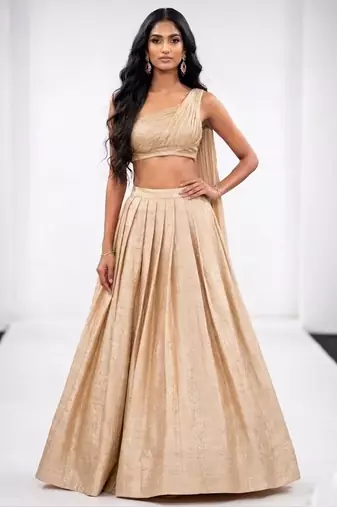 beige raw silk indo western lehenga set