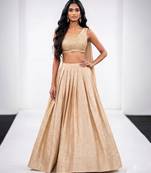 beige raw silk indo western lehenga set