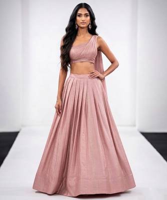 purple raw silk indo western lehenga set 1