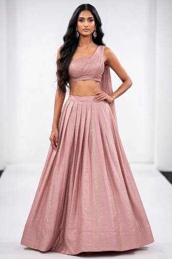 purple raw silk indo western lehenga set