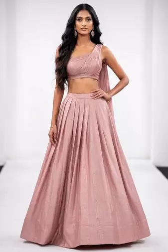 purple raw silk indo western lehenga set