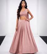 purple raw silk indo western lehenga set