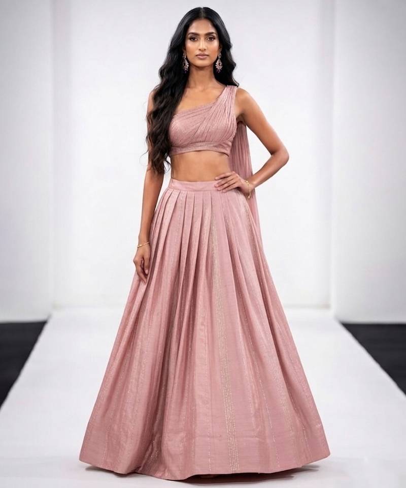 purple raw silk indo western lehenga set