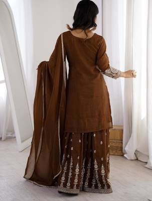 Designer Brown Occasion Wear Sharara Outfit 4