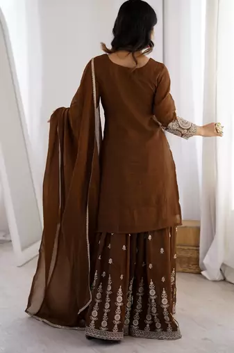 Designer Brown Occasion Wear Sharara Outfit