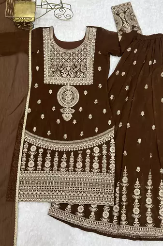 Designer Brown Occasion Wear Sharara Outfit