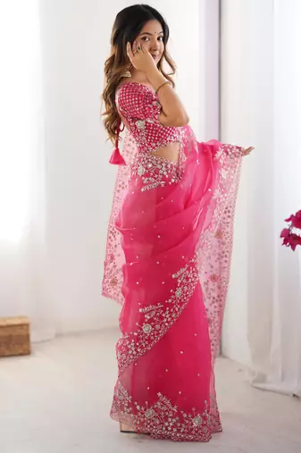  organza silk blend saree with thread & sequin embroidery elegant saree with unstitched blouse