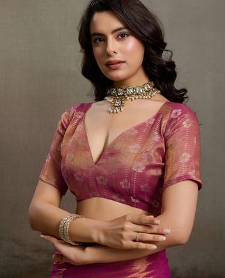 Elegant tissue silk blend saree with unstitched blouse | lightweight festive & party wear saree 3
