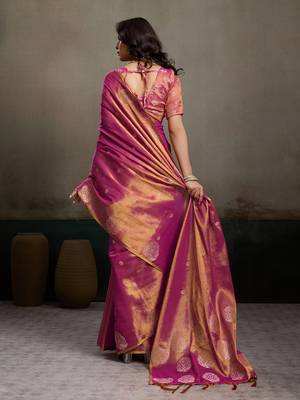 Elegant tissue silk blend saree with unstitched blouse | lightweight festive & party wear saree 4