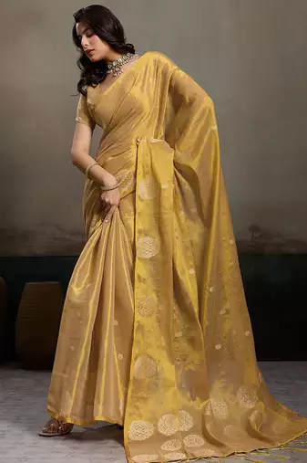 Elegant tissue silk saree with unstitched blouse | lightweight festive & party wear saree