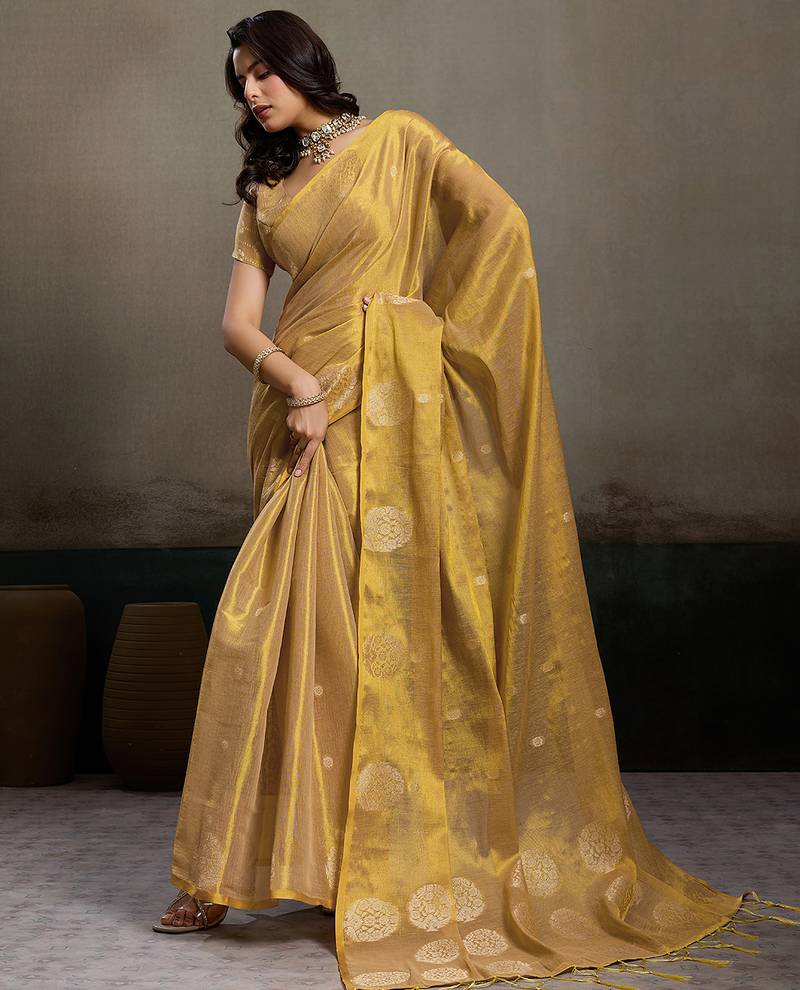 Elegant tissue silk saree with unstitched blouse | lightweight festive & party wear saree