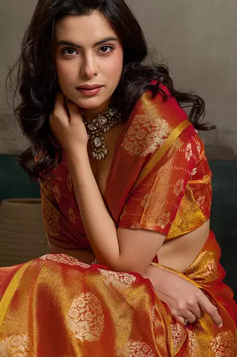 Elegant tissue silk blend saree with unstitched blouse | lightweight festive & party wear saree