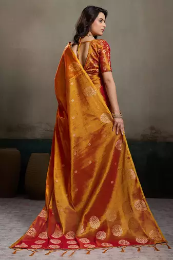 Elegant tissue silk blend saree with unstitched blouse | lightweight festive & party wear saree