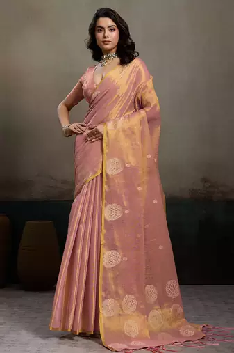 Elegant tissue silk saree with unstitched blouse | lightweight festive & party wear saree