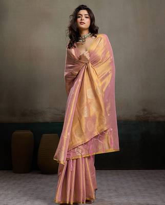 Elegant tissue silk blend saree with unstitched blouse | lightweight festive & party wear saree 4
