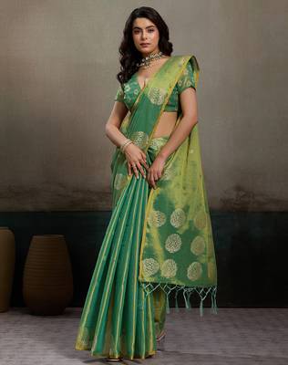 Elegant tissue silk blend saree with unstitched blouse | lightweight festive & party wear saree 5