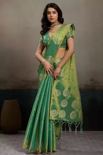Elegant tissue silk blend saree with unstitched blouse | lightweight festive & party wear saree