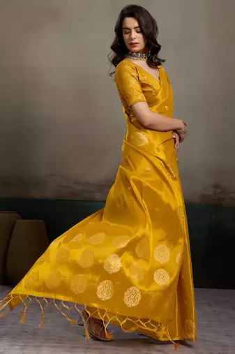 Elegant tissue silk blend saree with unstitched blouse | lightweight festive & party wear saree