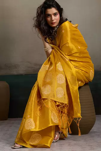 Elegant tissue silk blend saree with unstitched blouse | lightweight festive & party wear saree