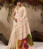 Premium jamdani soft muga cotton saree with resham weaving & zari border | elegant floral pallu saree
