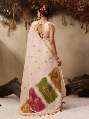  jamdani soft muga cotton saree with resham weaving & zari border | elegant floral pallu saree 2