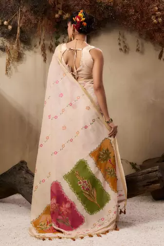 Premium jamdani soft muga cotton saree with resham weaving & zari border | elegant floral pallu saree