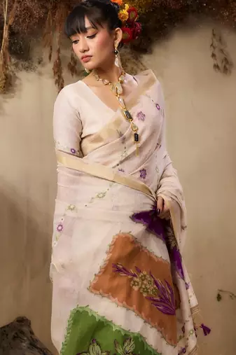 Premium jamdani soft muga cotton saree with resham weaving & zari border | elegant floral pallu saree