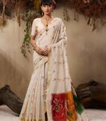 Premium jamdani soft muga cotton saree with resham weaving & zari border | elegant floral pallu saree
