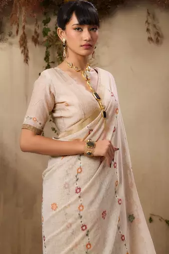 Premium jamdani soft muga cotton saree with resham weaving & zari border | elegant floral pallu saree