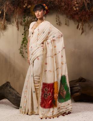 Premium jamdani soft muga cotton saree with resham weaving & zari border | elegant floral pallu saree 3