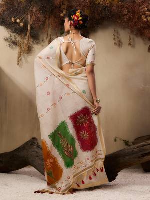 Premium jamdani soft muga cotton saree with resham weaving & zari border | elegant floral pallu saree 4