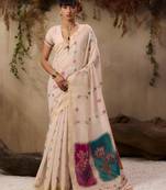 Premium jamdani soft muga cotton saree with resham weaving & zari border | elegant floral pallu saree