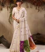 Premium jamdani soft muga cotton saree with resham weaving & zari border | elegant floral pallu saree