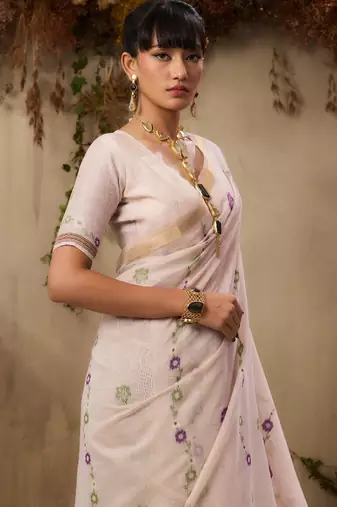 Premium jamdani soft muga cotton saree with resham weaving & zari border | elegant floral pallu saree