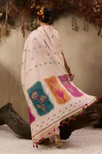 Premium jamdani soft muga cotton saree with resham weaving & zari border | elegant floral pallu saree