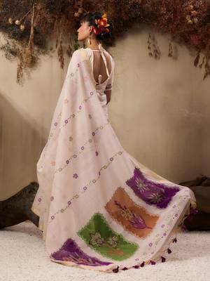  jamdani soft muga cotton saree with resham weaving & zari border | elegant floral pallu saree 4