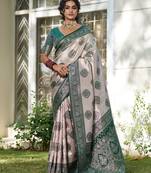 Elegant silk blend saree with unstitched blouse 