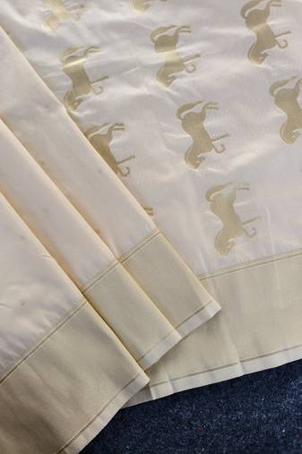 White silk blend zari banarasi weaving saree with blouse