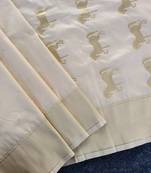 White silk blend zari banarasi weaving saree with blouse