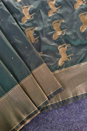Green silk blend zari banarasi weaving saree with blouse
