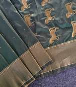 Green silk blend zari banarasi weaving saree with blouse