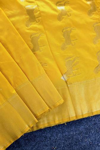 Yellow silk blend zari banarasi weaving saree with blouse