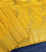 Yellow silk blend zari banarasi weaving saree with blouse